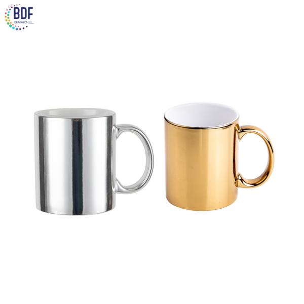 Sublimation 11oz  Metallic Mirror Silver/Gold Plated Ceramic Mug