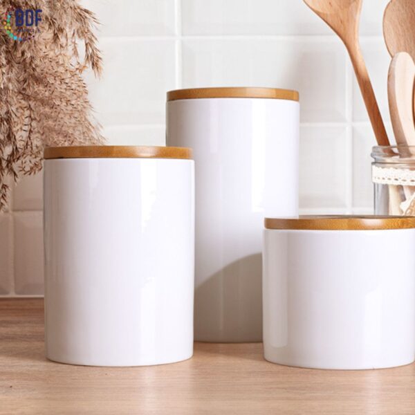 Sublimation  Storage Jar Ceramic Bamboo Lid - Image 2