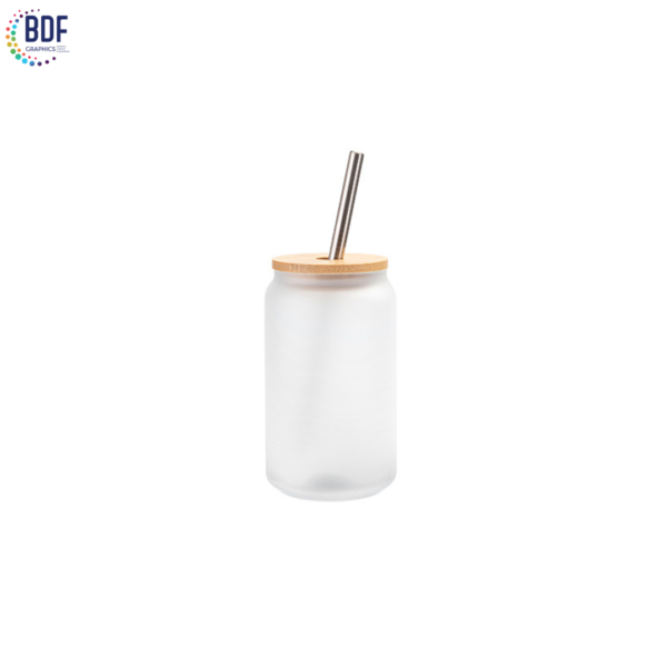 Sublimation 18oz/550ml Frosted Clear Glass Can Gradient Bamboo Lid